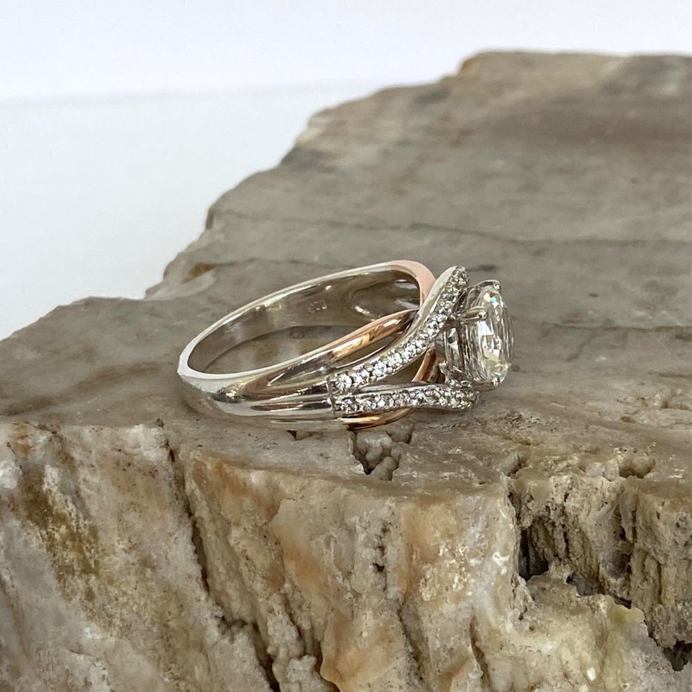 Sterling Silver 925 JA 10K Rose Gold 7MM Round Cubic Zirconia Ring Sz 7.75 - Picture 4 of 16